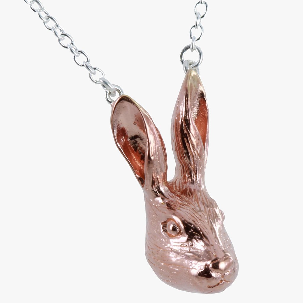 Sterling Silver & 18ct Rose Gold Vermeil Plate Hare Necklace Countryside