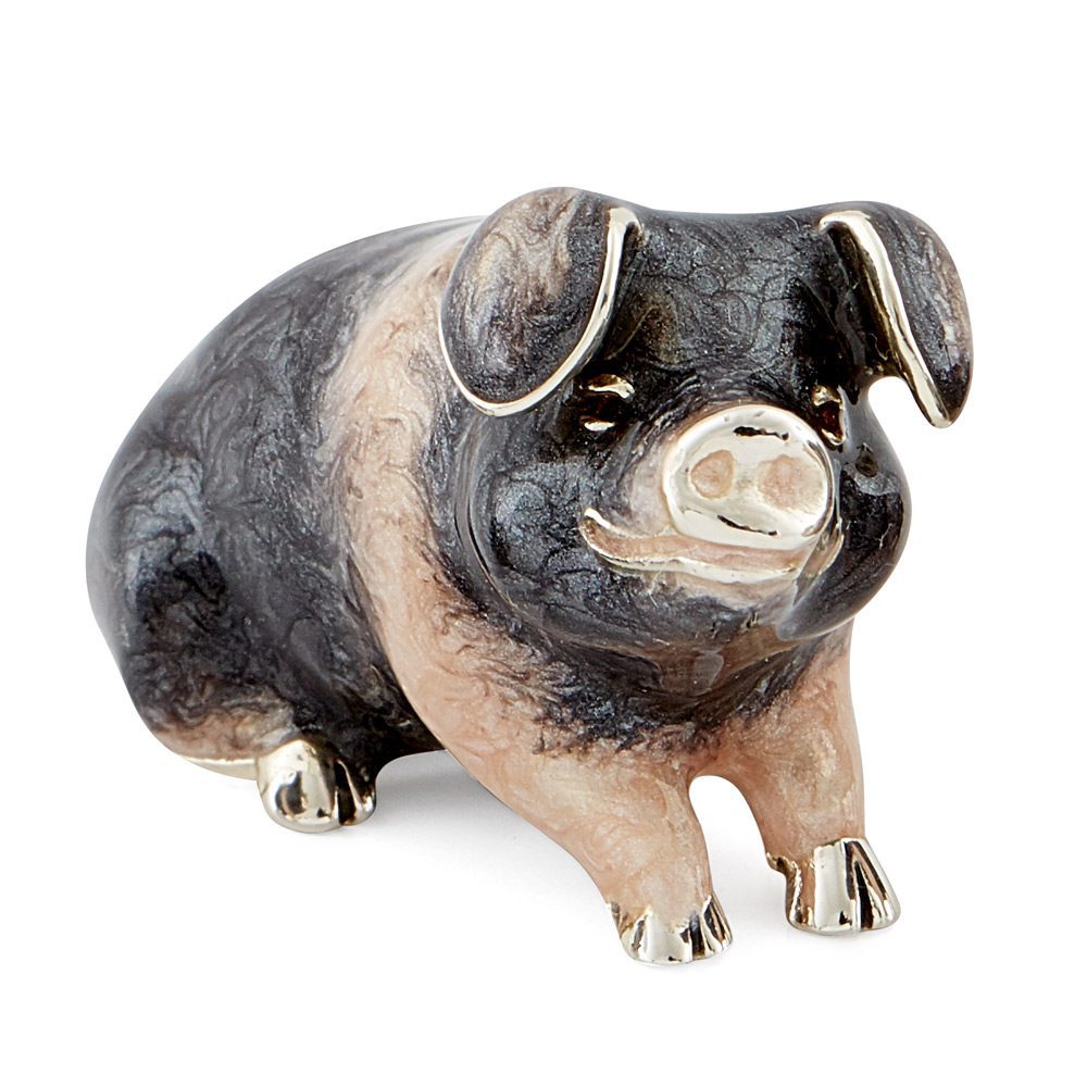 Saturno Sterling Silver & Enamel Large Saddleback Pig farmyard Figurine