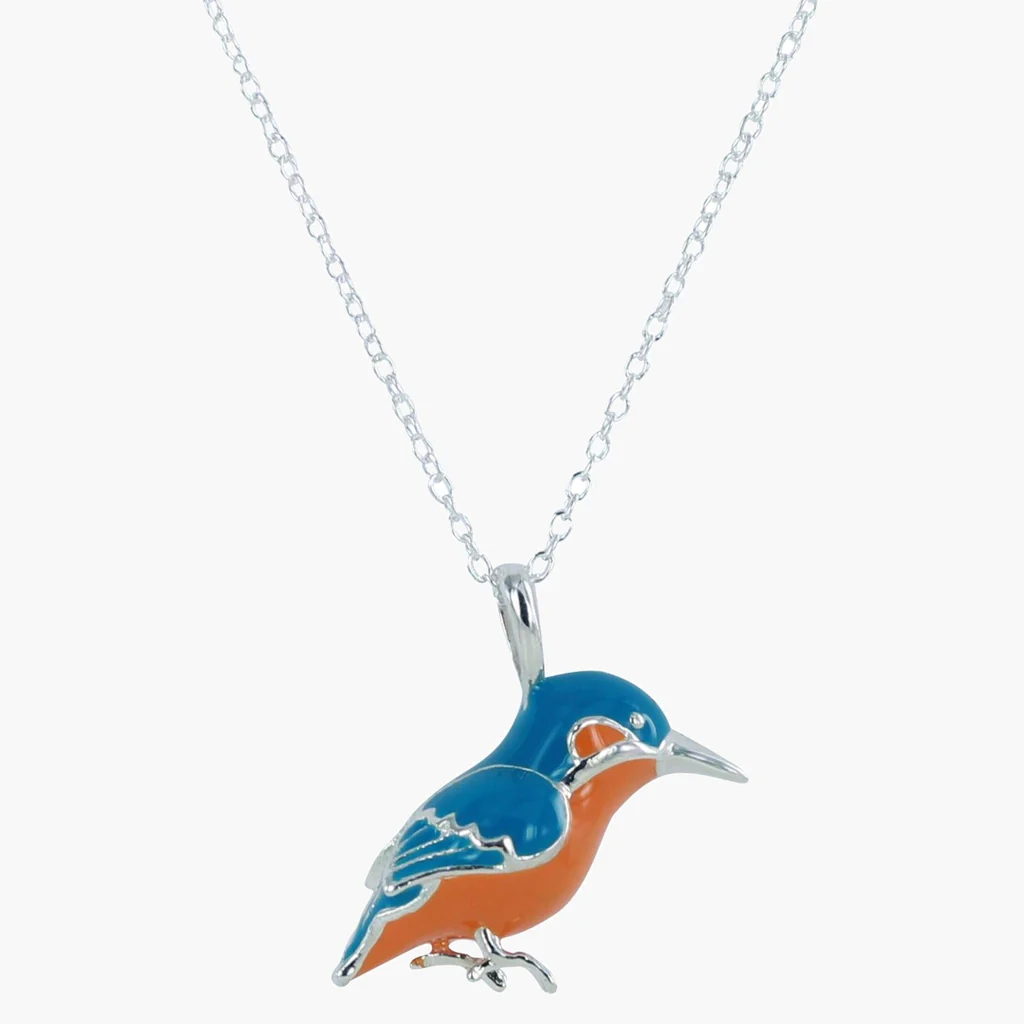 Sterling Silver & Enamel Kingfisher Pendant & Chain