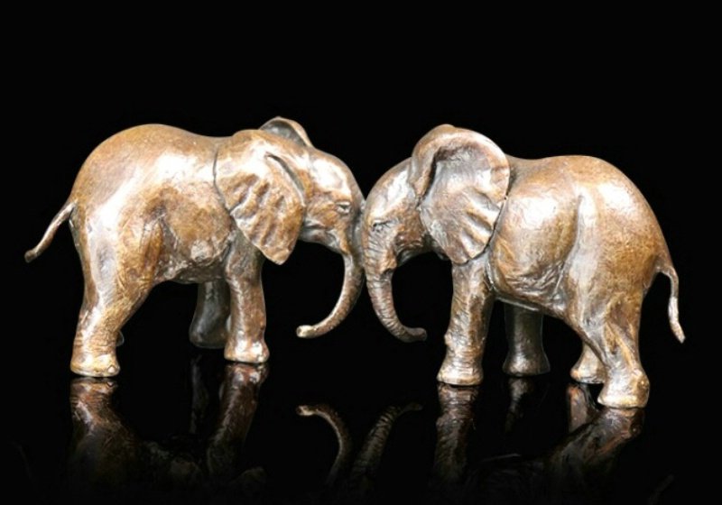 Solid Bronze Wildlife Baby Elephants Animals (1090) By Michael Simpson