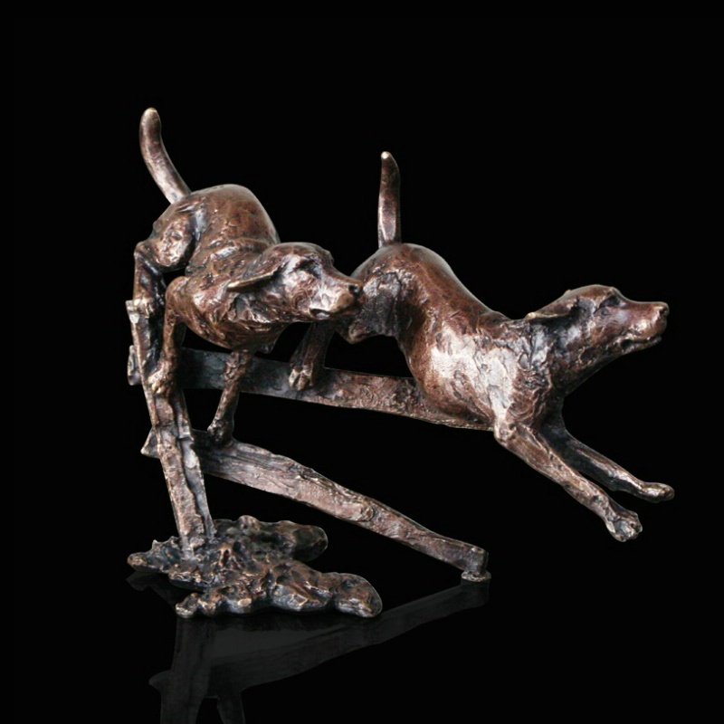 Solid Bronze Butler & Peach Miniatures /Two Labrador Dogs Running (2021)