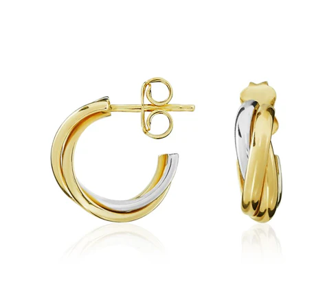9ct Two Tone White & Yellow Gold Crossover Hoop Earrings
