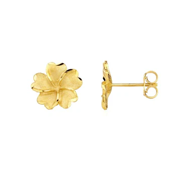 9ct Yellow Gold Satin & Polished Flower Stud Earrings
