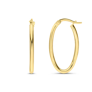 9ct Yellow Gold 2mm Polished Tube Oval Hoop Earrings