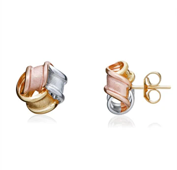 9ct Yellow White & Rose Gold Frost Design Knot Earrings