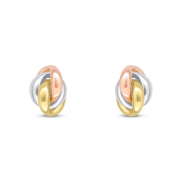 9ct Three Tone Yellow, White & Rose Gold Knot Stud Earrings