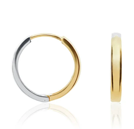 9ct Two Tone White & Yellow Gold Huggy Hoop Earrings