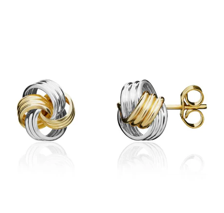 9ct Two Tone White & Yellow Gold Triple Loop Knot Stud Earrings