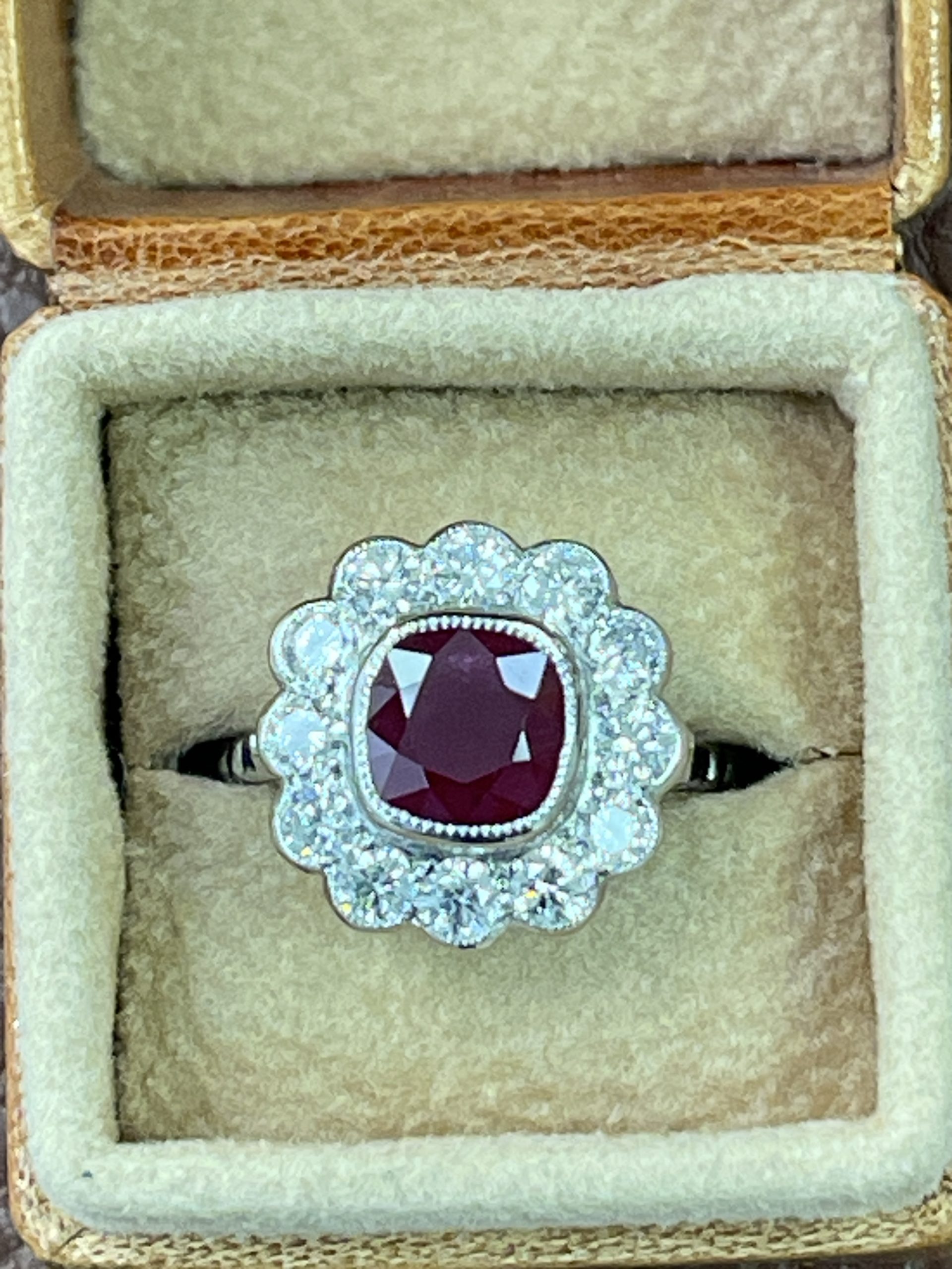 Platinum Ruby Diamond Cluster Ring Secondhand