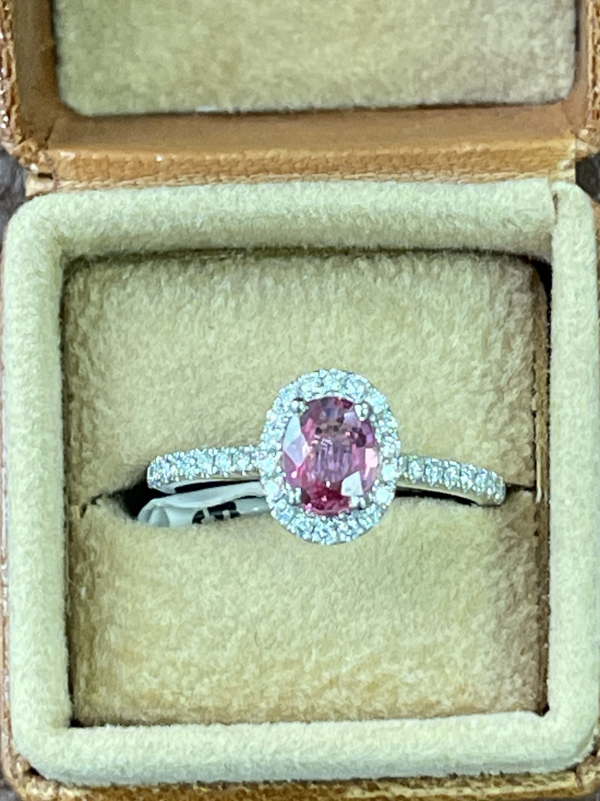 Platinum Pink Sapphire & Diamond Halo Ring