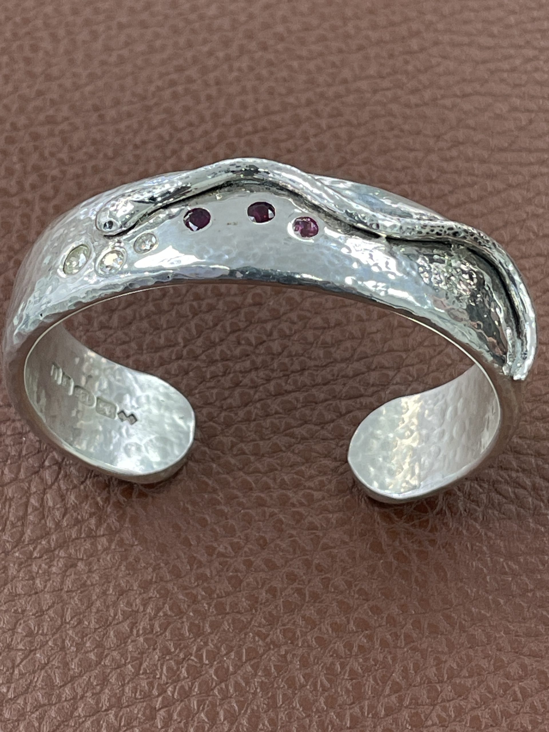 Sterling Silver Anthony Tindall Diamond Ruby Snake Bangle Preowned