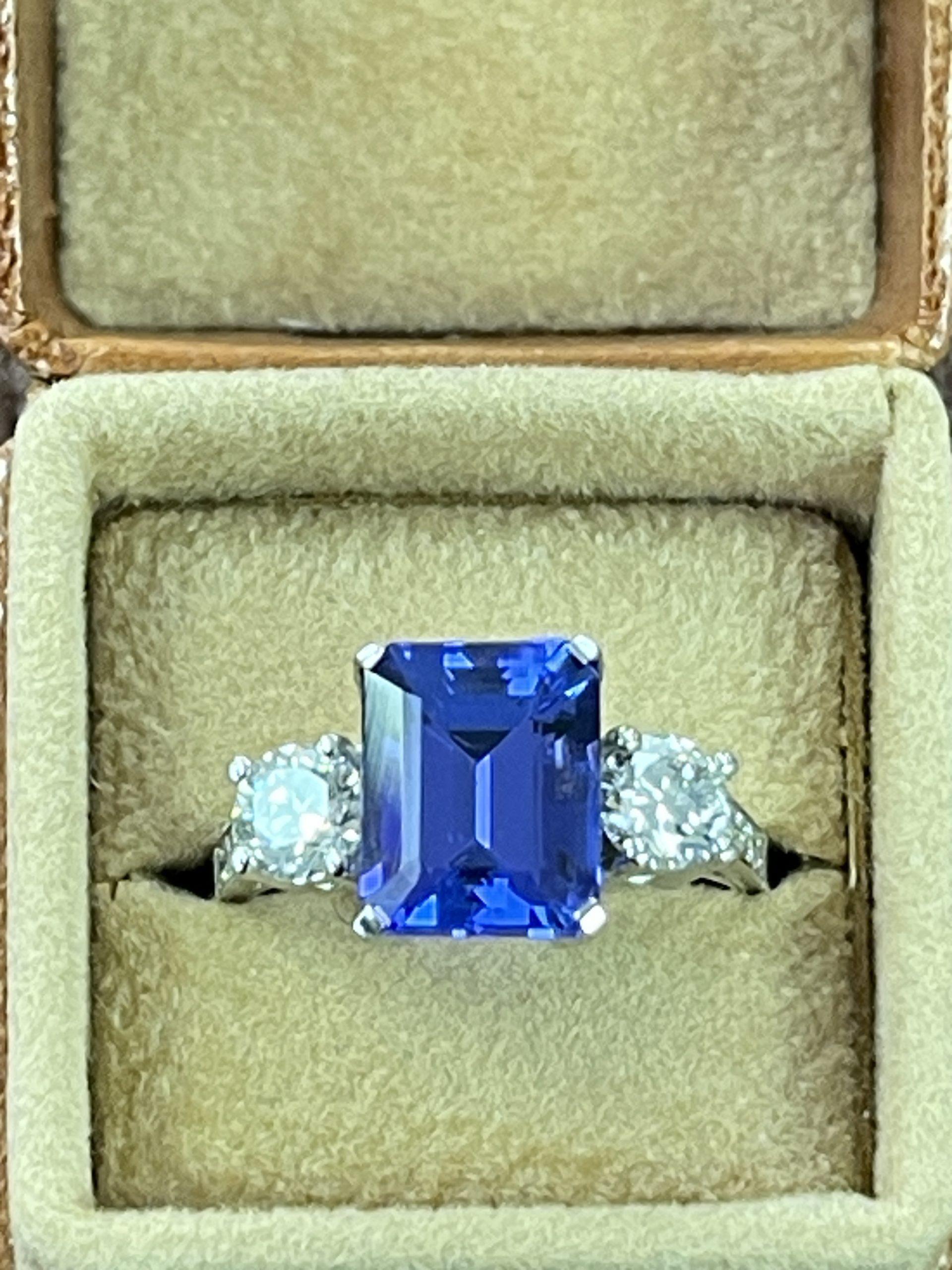 Platinum Three Stone Tanzanite & Diamond Ring Secondhand