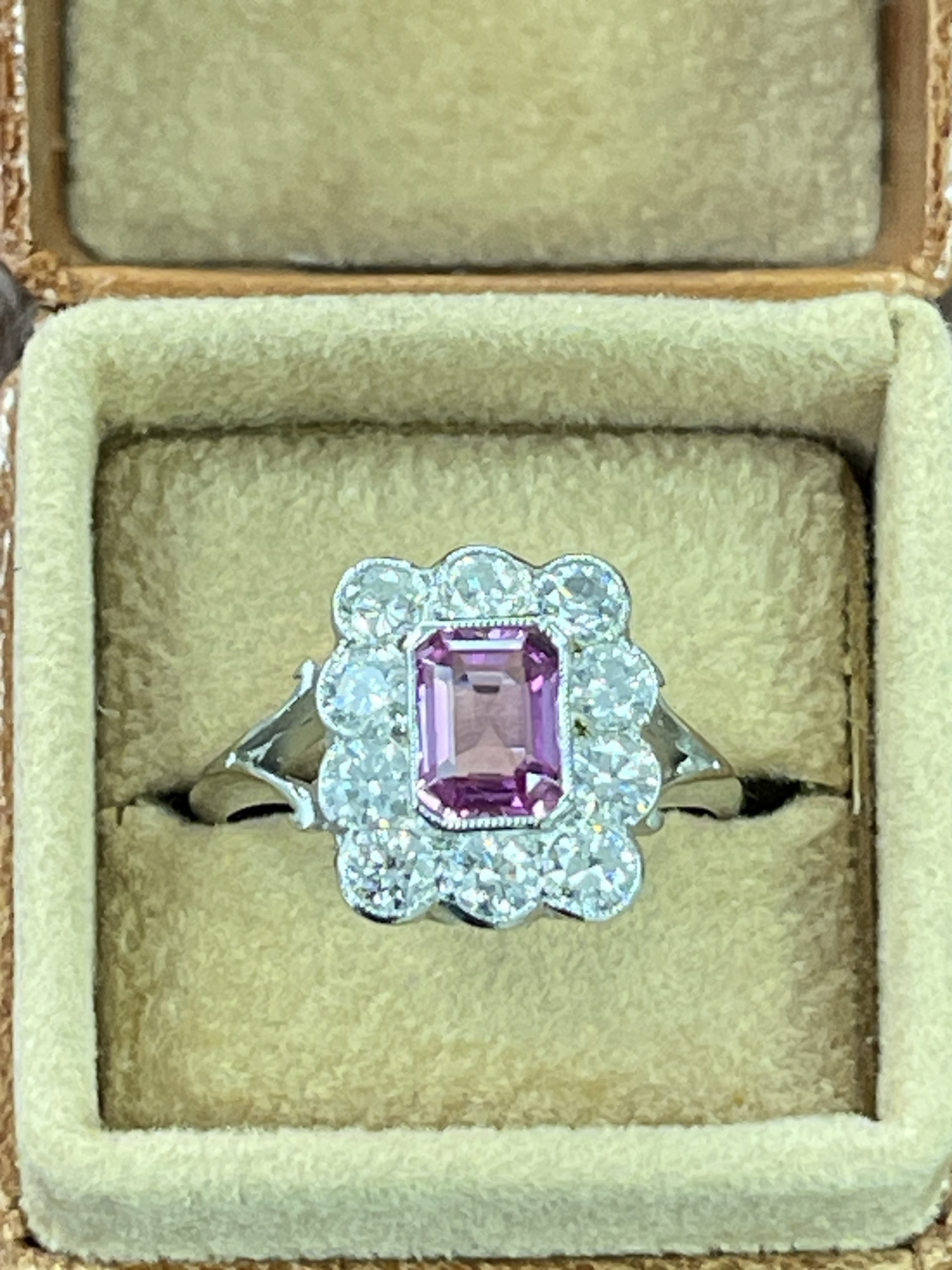 Platinum Pink Sapphire & Diamond Cluster Ring Secondhand