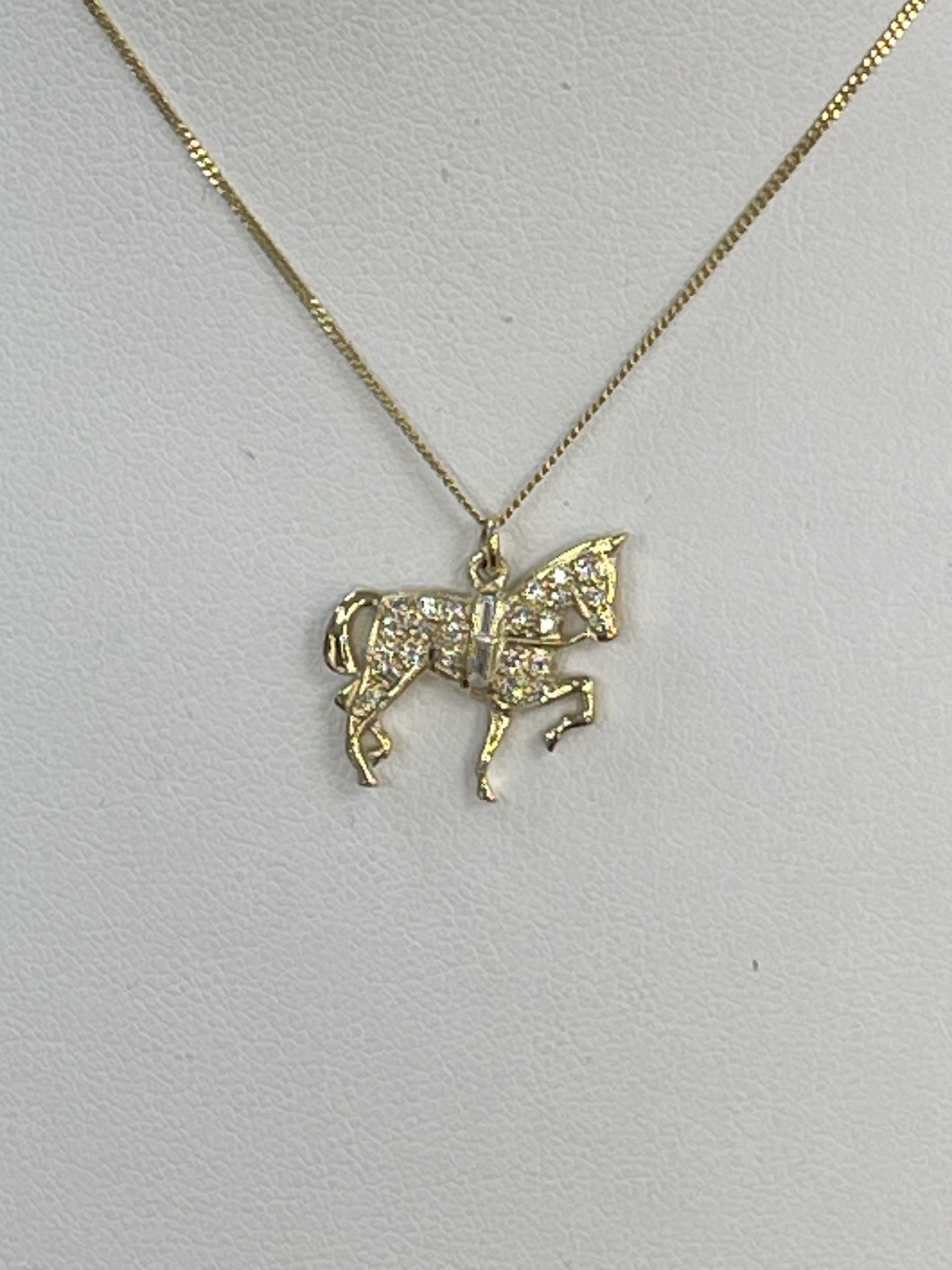 9ct Yellow Gold Diamond Horse Pendant & Chain Secondhand