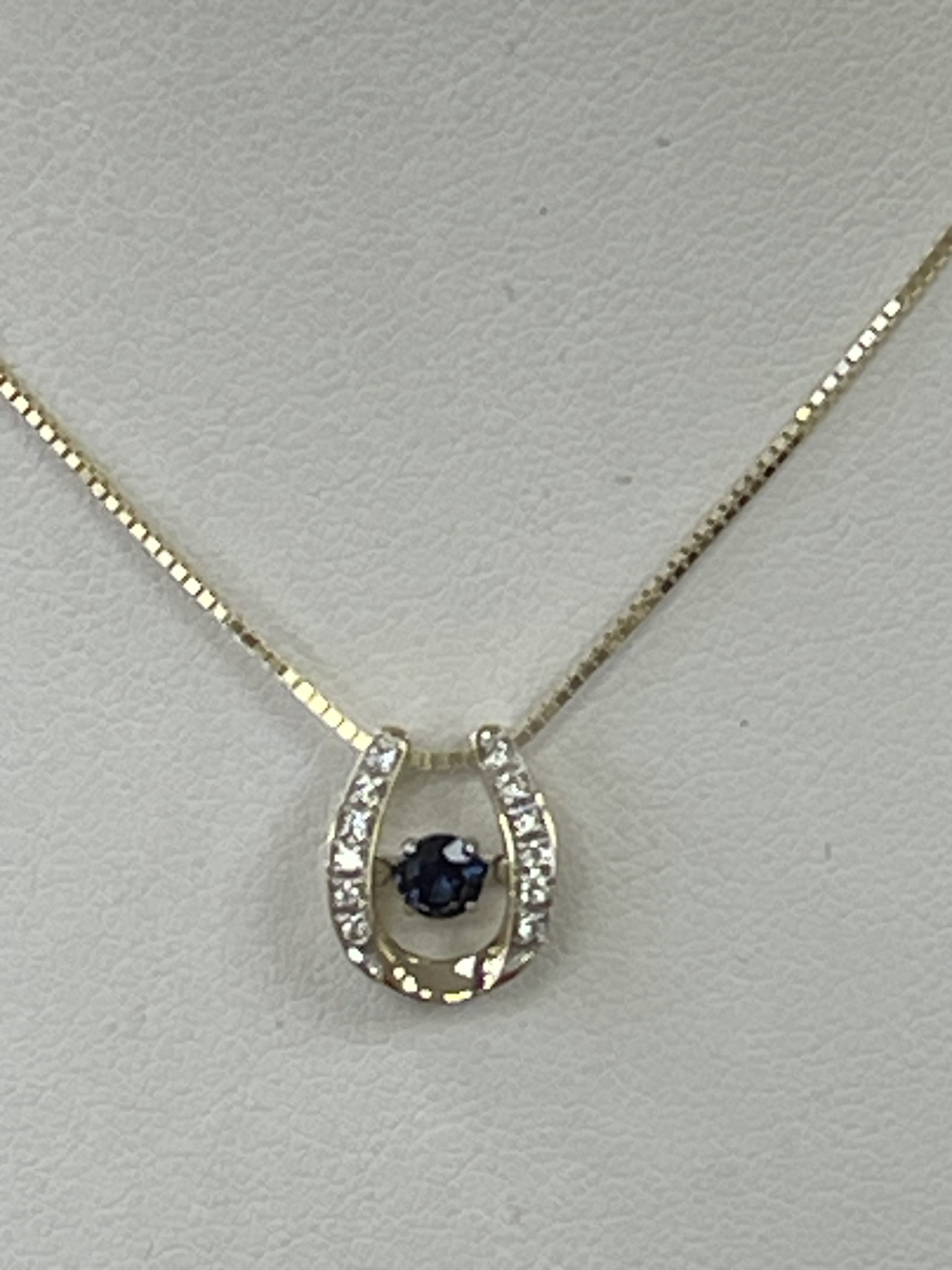 9ct Yellow Gold Diamond & Sapphire Horseshoe Pendant Equestrian