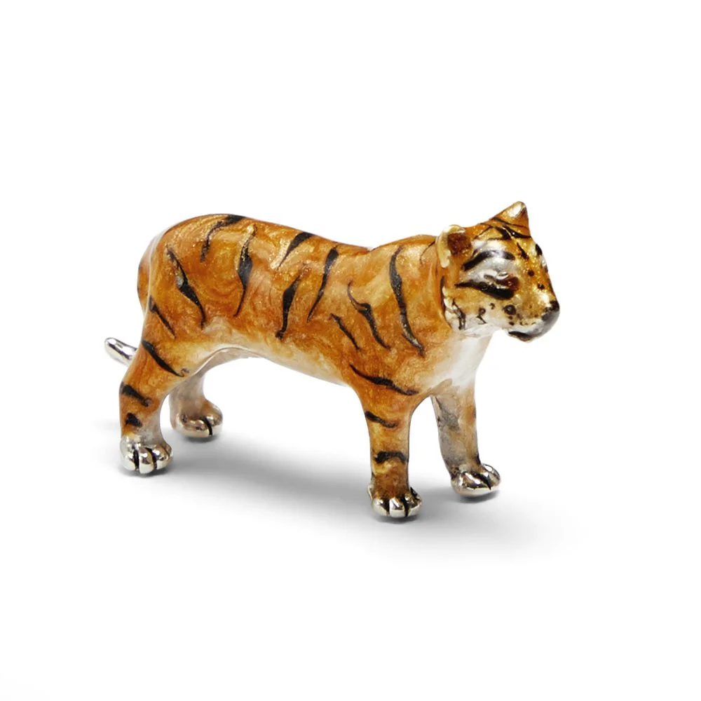 Sterling Silver & Enamel Small Tiger by Saturno Wildlife Safari Figurine