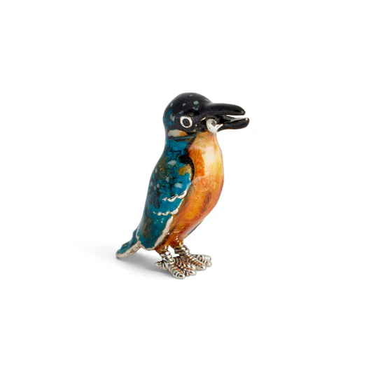 Saturno Sterling Silver & Enamel Kingfisher Bird V Small