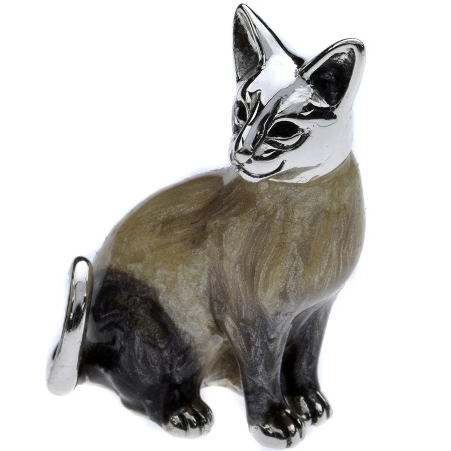 Sterling Silver & Enamel Medium Siamese Cat by Saturno