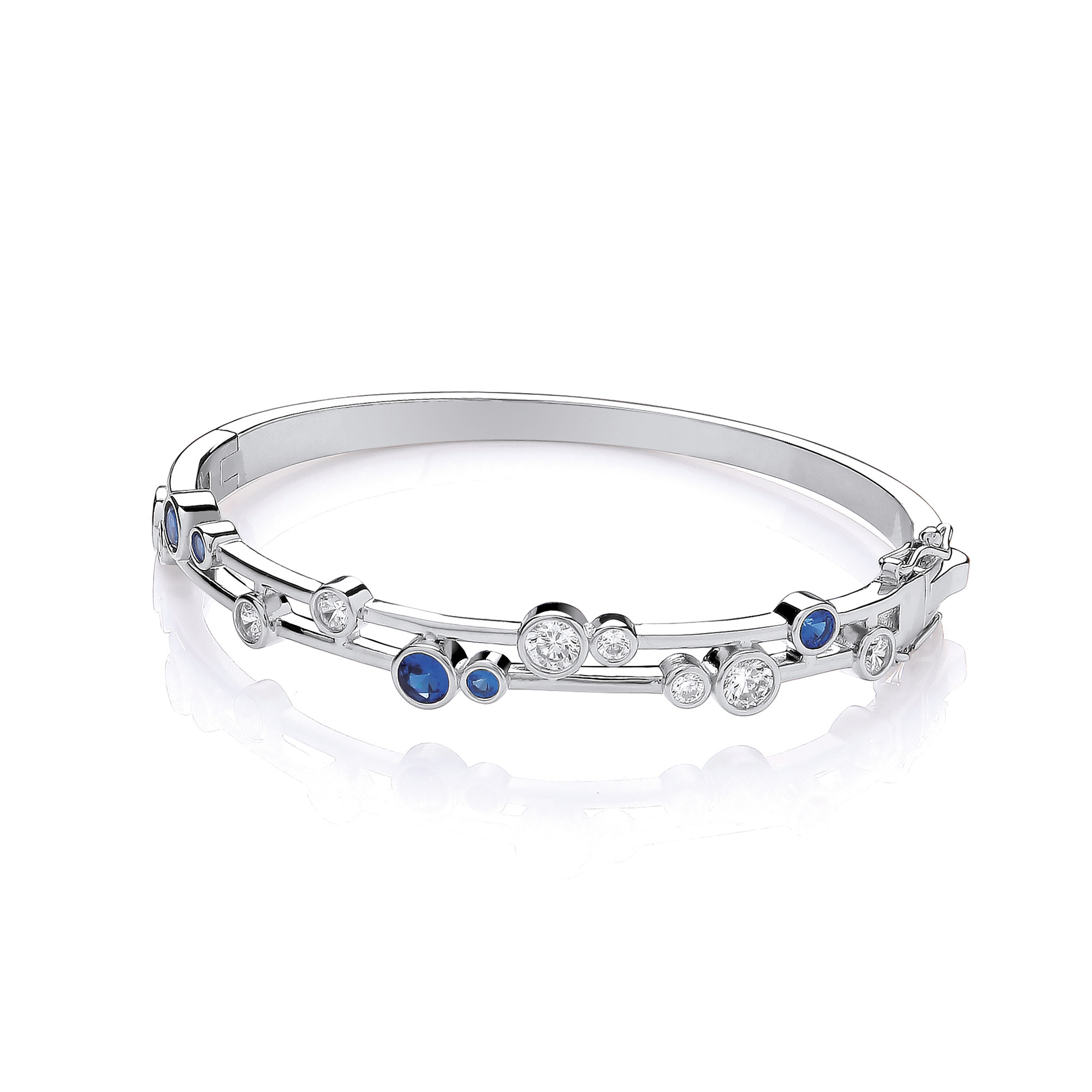 Sterling Silver Sapphire Blue Multi Stone Bubble Bangle