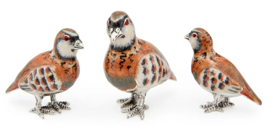 Sterling Silver & Enamel Medium Partridge Bird by Saturno