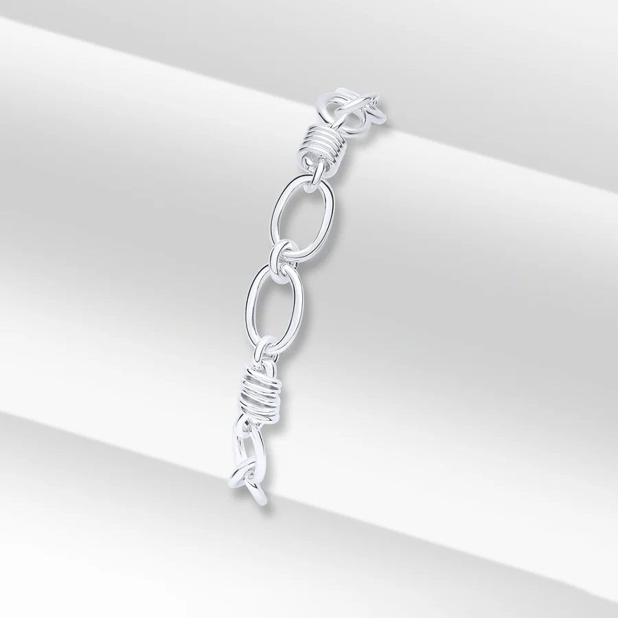 Sterling Silver Handmade Oval & Spring Chain Bracelet