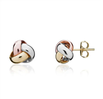9ct Rose/White/Yellow Gold Twist Knot Stud Earrings